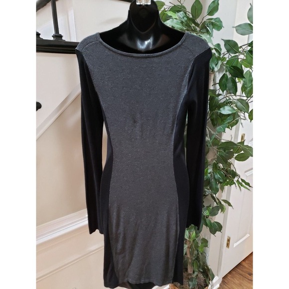 Express Women's Black Gray Round Neck Long Sleeve Knee Length Dress Small Petite - Picture 6 of 10